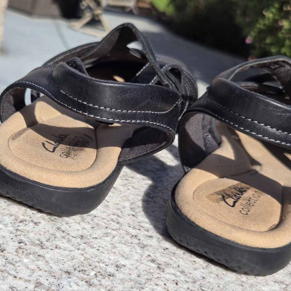 Clarks Collection Sz 9.5 Leather Fisherman Sandals Elizabelle Sea Black - Picture 8 of 15